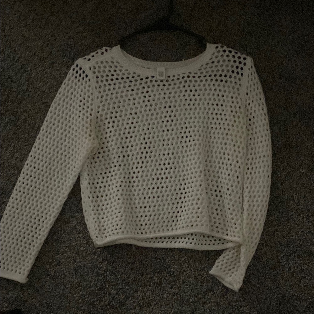 White Crochet Long Sleeve Top